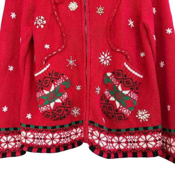 Vintage Design Originals Studio Joy Christmas Sweater Red Mittens Women's M - Picture 3 of 14